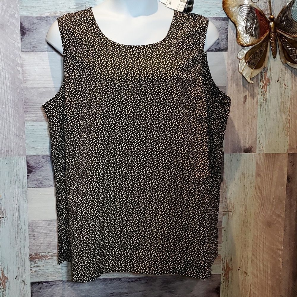 Maggie Barnes Sz 3X 26/28 Black White Polka Dot Sleeveless Shell Top Blouse Tank